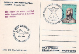 1981-cartolina Giornata Della Aerofilatelia Lodrino Volo Speciale Milano Lodrino - Luftpost