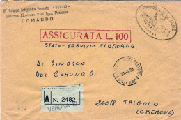 1983-busta Assicurata Per L.100 Del 9^ Gruppo Artiglieria Pesante Rovigo-servizi - 1981-90: Storia Postale