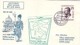 1958-Germania Berlino I^volo Lufthansa Monaco Roma Del 14 Luglio Annullo Di Berl - Brieven En Documenten