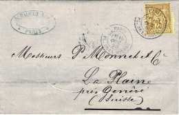 1880-France Francia Lettera Diretta In Svizzera Affrancata 25c. Sage - 1876-1898 Sage (Type II)