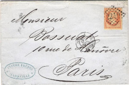 1867-France Francia Lettera Diretta In Italia Affrancata 40c. Napoleone III - 1863-1870 Napoleon III Gelauwerd