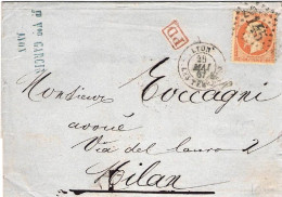 1869-France Francia Lettera Diretta In Italia Affrancata 40c. Napoleone III - 1863-1870 Napoleon III With Laurels