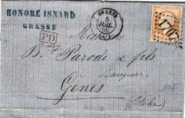1866-France Francia Lettera Diretta In Italia Affrancata 40c. Napoleone III - 1863-1870 Napoleon III With Laurels