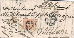 1869-France Francia Lettera Diretta In Italia Affrancata 40c. Napoleone III - 1863-1870 Napoleon III Gelauwerd