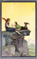 1930circa-cartolina Illustrata "coppia Su Dirupo" Scritta Ma Non Viaggiata - Couples