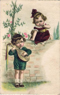 1933-cartolina Illustrata "coppia Di Bambini Con Mandolino" Annullo Di Annico Cr - Children And Family Groups