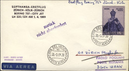Vaticano-1969  I^volo Lufthansa Con Boeing 737 Zurigo Colonia Del 1 Aprile - Airmail