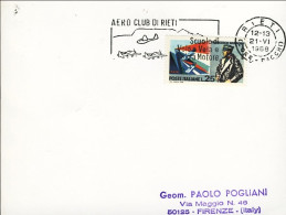 1968-cartoncino Affrancato Con Bollo Meccanico Aereo Club Di Rieti Scuole DI^vol - Airmail