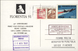 1991-cartolina Illustrata Per Il 50^ Anniversario I^volo Postale A Reazione Mila - Poste Aérienne