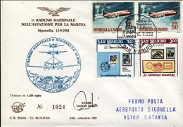 1992-San Marino Aerogramma I^ Raduno Nazionale Dell'aviazione Per La Marina Sigo - Luftpost