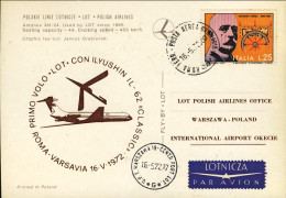 1972-I^volo LOT Roma Varsavia (Warszawa)con Ilyushin Del 16 Maggio, Cartolina Il - Poste Aérienne