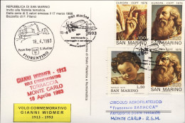 1993-San Marino Aerogramma Volo Commemorativo Gianni Widmer 80 Anniversario Atte - Poste Aérienne
