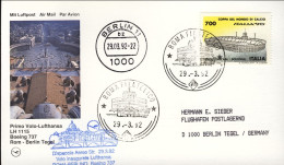 1992-cartolina I^volo Lufthansa Boeing 737 Roma Berlino - Airmail