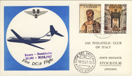 Vaticano-1967 Cartolina SAS DC-9 Jet I^volo Roma Stoccolma Del 20 Dicembre,al Ve - Airmail