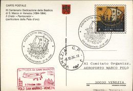 1995-Vaticano Aerogramma Volo Speciale San Marino Venezia Dell'8 Ottobre Per I 9 - Poste Aérienne