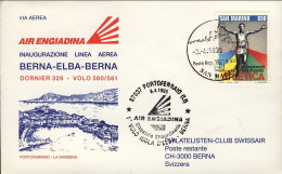 1995-San Marino I^volo Air Engiadina Isola D'Elba Berna Del 4 Aprile - Luftpost