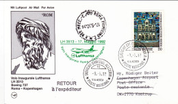 Vaticano-1992  Cartolina Illustrata I^volo Lufthansa LH 3513 Roma Copenhagen Del - Posta Aerea
