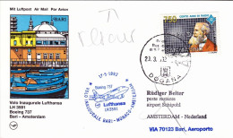 1992-San Marino Cartolina Ufficiale I^volo Lufthansa Boeing 737 LH 3591 Bari Ams - Luftpost