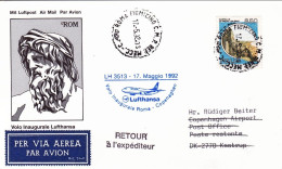 1992-cartolina Illustrata I^volo Lufthansa Boeing 737 LH 3513 Roma Copenhagen De - Luftpost