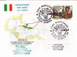 1992-L.850 Celebrazioni Colombiane Bollo Dispaccio Volo Straordinario Con Elicot - Airmail