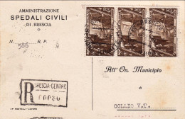 1933-cat.Sassone Euro 75, Cartolina Ospedaliera Raccomandata Affr. Striscia 30 C - Marcofilie