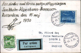 1930-Svezia Diretto A Londra Affr. 2 Valori Manoscritto Attsandas Medforsta Natt - Autres & Non Classés