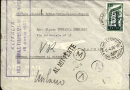 1957-catalogo Pellegrini N.712 Euro 90, I^volo Alitalia Milano Napoli Del 15 Apr - Airmail