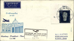 1958-Germania Cat.Pellegrini N.812 Euro 75, I^volo Amburgo Roma Del 2 Aprile Con - Briefe U. Dokumente