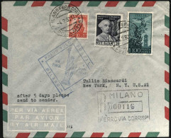 1950-cat.Pellegrini N.350 Euro190, I^volo Postale TWA Milano-New York Del 4 Febb - Luftpost