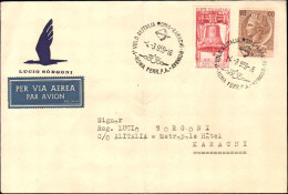 1959-cat.Pellegrini N.918 Euro 60, I^volo Alitalia Roma-Karachi Del 4 Marzo (20  - Airmail