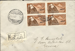 1952-Trieste A Lettera Racc. In Perfetta Tariffa Per L.105 Affr. Due Coppie L.25 - Storia Postale