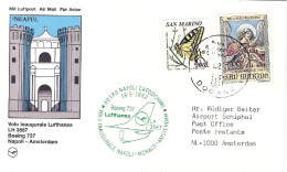 1992-San Marino Cartolina I^volo Lufthansa LH 3587 Napoli Amsterdam Del 18 Maggi - Poste Aérienne