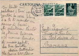 1947-cartolina Postale L.2 Grigio Democratica Senza Stemma Sabaudo Con Affrancat - 1946-60: Poststempel