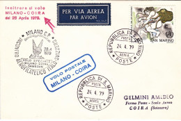 1979-San Marino Aerogramma Percorso Milano Coira Del 28 Aprile - Luchtpost