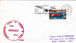 1974-con Annullo Meccanico E Bollo Rosso "50 Anni DI^volo A Vela Asiago" - Luftpost
