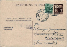1947-cartolina Postale L.3 Bruno Su Grigio Fiaccola Con Affrancatura Aggiunta L. - 1946-60: Poststempel