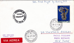 Vaticano-1971  I^volo SAS 747 B Stoccolma New York Dell'1 Aprile - Airmail