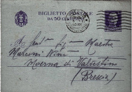 1940-biglietto Postale A 50c. Viaggiato All'interno Il Mittente Indica L'apparte - Marcofilie