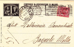 1922-cartolina Della Compagnia Di Assicurazione Di Milano Con Annullo Di Bagnolo - Marcofilie