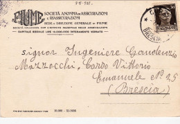 1936-cartolina Intestata Fiume Societa' Anonima Di Assicurazioni Riassicurazione - Croatie