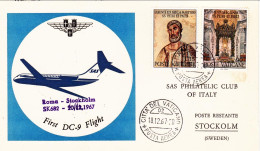 Vaticano-1967 Cartolina Ufficiale SAS I^volo Dc 9 Roma Stoccolma Del 20 Dicembre - Luchtpost