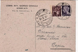 1946-cartolina Affrancata L.1 Imperiale Senza Fasci + L.2 Democratica Con Annull - 1946-60: Marcophilie