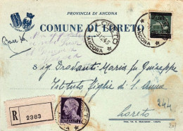1945-cartolina Comunale Di Loreto Mostrante Nello Stemma Ancora Il Fascio Littor - Storia Postale
