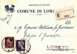 1945-cartolina Comunale Di Loreto Mostrante Nello Stemma Ancora Il Fascio Littor - Poststempel