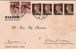 1946-cartolina Stampe Affrancata Con Striscia 10c. Imperiale + Due 10c. Democrat - 1946-60: Marcophilie