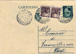 1946-cartolina Postale Verde 60c.Agricoltore Con Affrancatura Aggiunta Coppia L. - 1946-60: Marcophilie