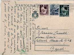 1946-cartolina Postale Verde 60c.Agricoltore Con Affrancatura Aggiunta 40c.+L.2  - 1946-60: Marcophilie