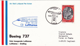 1992-Belgique Belgium Belgio Ufficiale Lufthansa I^volo Boeing 737 Bruxelles Cag - Cartas & Documentos