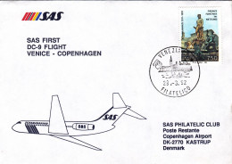 1992-ufficiale SAS I^volo DC 9 Venezia Copenhagen Del 23 Marzo - Airmail