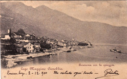 1900-cartolina Del Lago Maggiore Canobbio Panorama Con La Spiaggia Bollo Lineare - Verbania